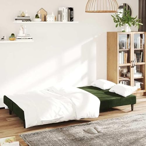 Eleganz Futon Sofa Schlafsofa 2-Sitzer Dunkelgrün Samt – Bequemes Schlafsofa für Wohnzimmer oder Gastraum, Platzsparend & Langlebig von Eleganz