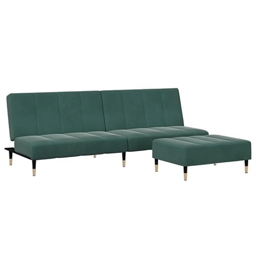 Eleganz Futon Sofa Schlafsofa 2-Sitzer mit Fußhocker | Dunkelgrün Samt | Platzsparend & Bequem für Wohnzimmer & Gastzimmer | Modernes Design für kleine Räume von Eleganz