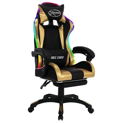 Eleganz Gaming-Stuhl mit RGB -Leuchten - Bürostuhl in Gold und Schwarz aus Kunstleder - Ergonomisch und langlebig für Gamer und Büroarbeit von Eleganz