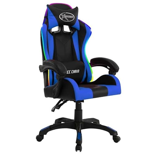 Eleganz Gaming-Stuhl mit RGB -Leuchten – Ergonomischer Bürostuhl in Blau und Schwarz aus Kunstleder – Perfekt für Gamer und Homeoffice von Eleganz