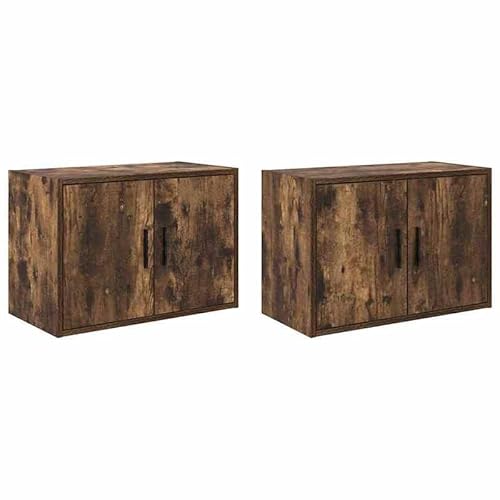 Eleganz Garagen-Wandschränke 2 STK. aus Räuchereiche Holzwerkstoff - Robust & Platzsparend für Gewerbliche Lagerung von Eleganz