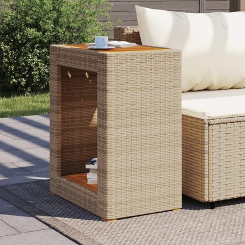 Eleganz Garten-Beistelltisch aus PE-Rattan & massivem Akazienholz - Stilvoll & langlebig für Terrasse & Balkon - Pulverbeschichteter Stahl & Ölfinish von Eleganz