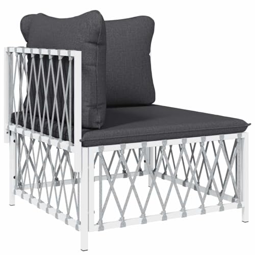 Eleganz Garten-Ecksofa mit Kissen – Weißes Gewebe, pulverbeschichteter Stahl – Langlebig & pflegeleicht – Perfekt für kleine Gärten & Terrassen von Eleganz