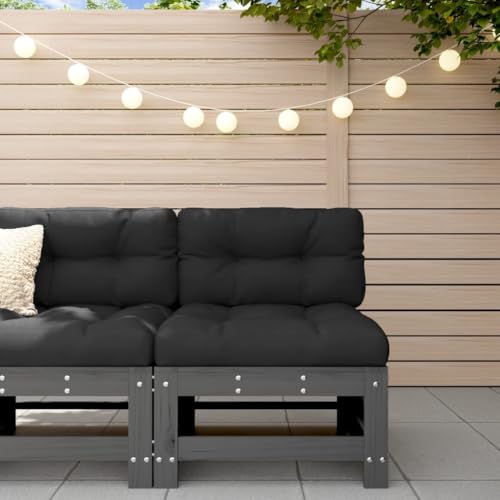 Eleganz Garten-Mittelsofa Grau aus massivem Kiefernholz – Langlebiges Gartensitzmöbel für Terrasse und Garten, rustikales Design, wetterfest und pflegeleicht von Eleganz