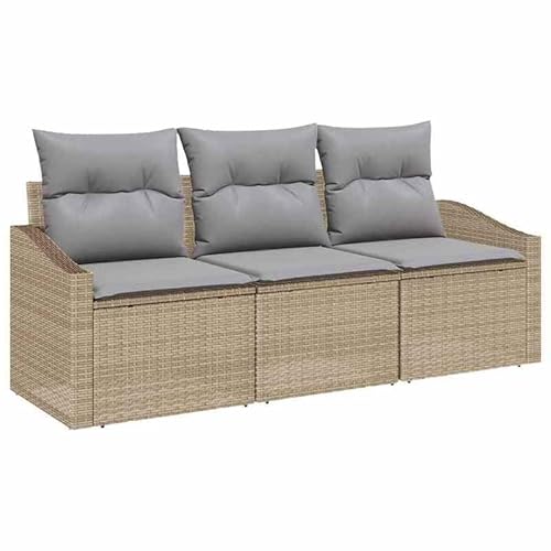 Eleganz Garten-Sofa-Set 3-teilig Beige Poly Rattan - Gemütliches Gartensitzmöbel für Terrasse & Garten - Wetterfest & pflegeleicht - Modernes Outdoor-Wohnzimmer von Eleganz
