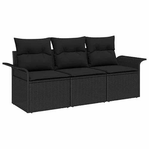 Eleganz Garten-Sofa-Set 3-teilig Schwarz Poly-Rattan für Terrasse und Garten, langlebiges Outdoor-Möbel mit wetterfestem Design, bequem und modern von Eleganz