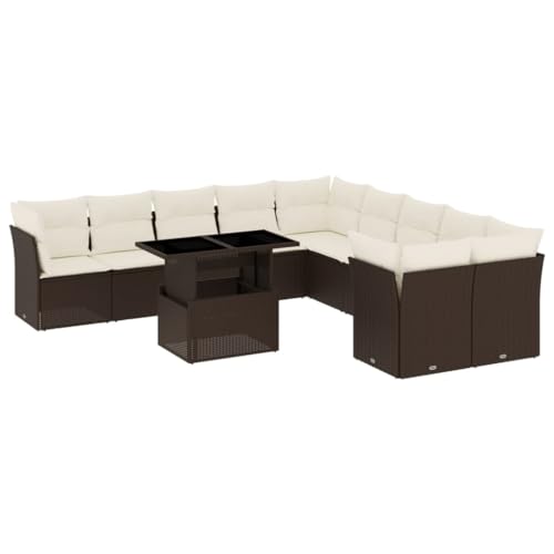 Eleganz Garten-Sofagarnitur 11-TLG. aus Poly Rattan mit Kissen - Langlebig & Wetterfest für Terrasse, Balkon oder Garten - Gemütliche Outdoor-Möbel in Braun von Eleganz