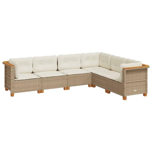 Eleganz Garten-Sofagarnitur 6-TLG. mit Kissen - Beige Poly Rattan für Terrasse & Balkon - Wetterfest & Bequem - Perfekt für Outdoor-Entspannung von Eleganz