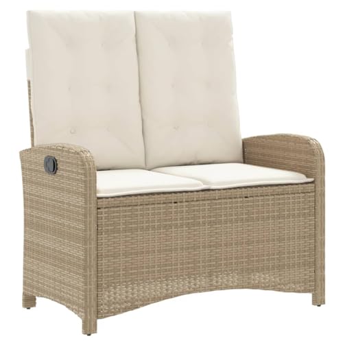 Eleganz Gartenbank Verstellbar mit Kissen Beige - PE Rattan & Pulverbeschichteter Stahl - Langlebig & Wetterfest - Perfekt für Garten, Terrasse oder Balkon von Eleganz