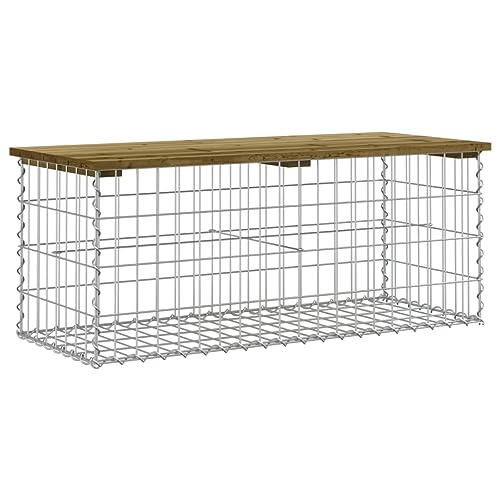 Eleganz Gartenbank aus Gabionen 103x44x42 cm - Kiefernholz Imprägniert, Langlebig & Wetterfest - Perfekt für Garten, Terrasse & Balkon von Eleganz