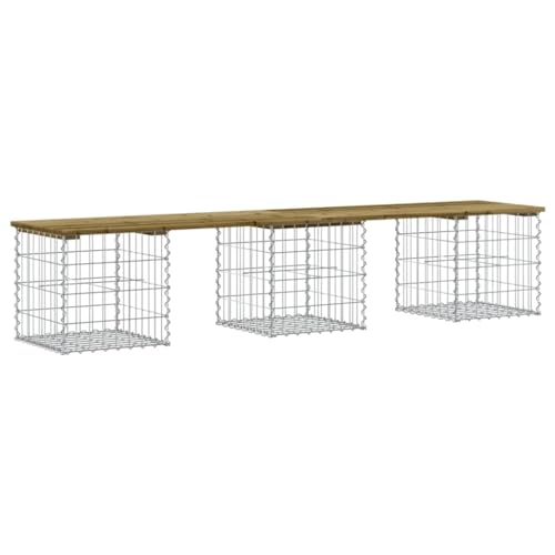 Eleganz Gartenbank aus Gabionen 203x44x42 cm - Kesseldruck imprägniertes Kiefernholz - Langlebig & Wetterfest - Perfekt für Garten & Terrasse von Eleganz