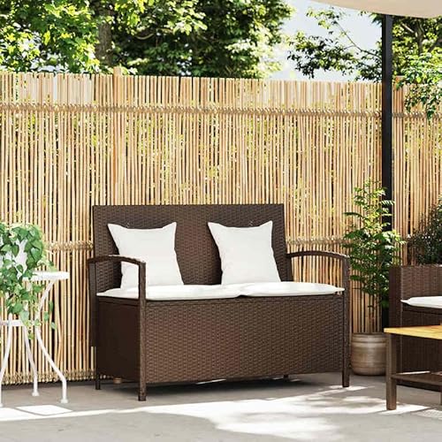 Eleganz Gartenbank aus PE-Rattan mit Stauraum & Kissen - Robuste Gartensitzbank aus pulverbeschichtetem Stahl für Terrasse & Garten - Wetterfest & gemütlich von Eleganz