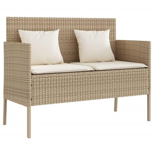Eleganz Gartenbank mit Kissen Beige aus PE-Rattan & pulverbeschichtetem Stahl - Langlebig & Wetterfest für Terrasse & Garten - Bequeme Sitzmöbel für Outdoor-Entspannung von Eleganz