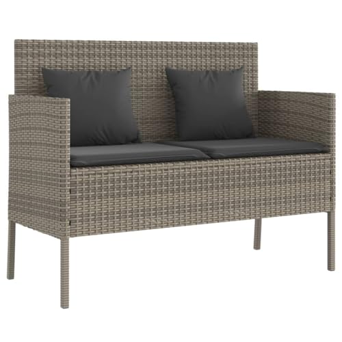 Eleganz Gartenbank mit Kissen Grau - PE-Rattan & pulverbeschichteter Stahl - Langlebig & Wetterfest - Perfekt für Terrasse & Garten von Eleganz