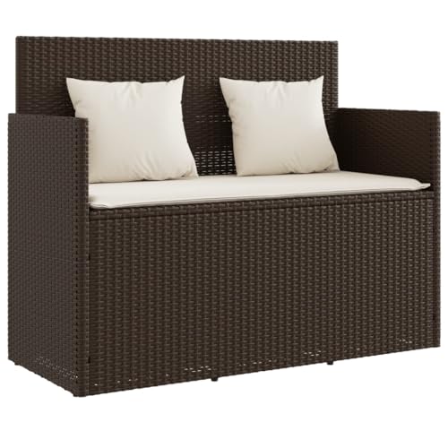 Eleganz Gartenbank mit Kissen aus PE-Rattan und pulverbeschichtetem Stahl - Langlebiges Gartensitzmöbel für Terrasse und Garten - Komfortabel und wetterfest von Eleganz