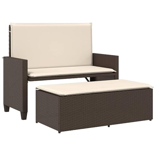 Eleganz Gartenbank mit Kissen und Hocker aus PE-Rattan & pulverbeschichtetem Stahl - robuste Gartensitzmöbel für Terrasse & Garten - inkl. bequemen Kissen - modernes Design von Eleganz