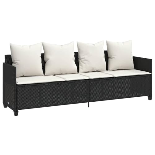 Eleganz Gartenbett Schwarz PE-Rattan mit Kissen - Langlebiges Sonnenliege aus pulverbeschichtetem Stahl - Perfekt für Garten, Terrasse oder Balkon von Eleganz