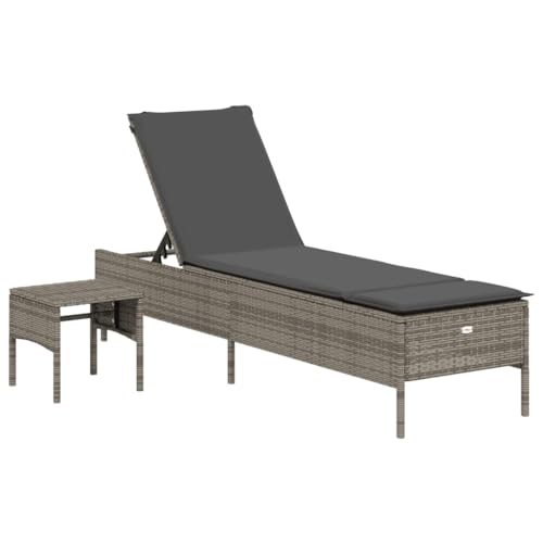 Eleganz Gartenbett Sonnenliege mit Tisch und Auflage - Grau PE-Rattan & Pulverbeschichteter Stahl - Langlebig & Wetterfest - Perfekt für Garten, Terrasse oder Balkon von Eleganz