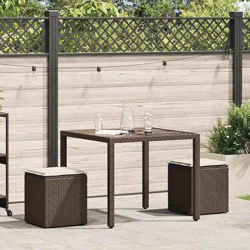 Eleganz Gartenhocker 2 STK. mit Kissen – Braune Poly Rattan Hocker 40x40x43 cm – Langlebig & Wetterfest – Perfekt für Garten, Terrasse oder Balkon von Eleganz