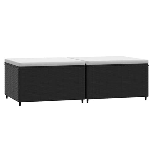 Eleganz Gartenhocker 2er Set Schwarz mit Kissen – Poly Rattan für Terrasse & Balkon – Wetterfest & Bequem – Moderne Outdoor Sitzgruppe von Eleganz