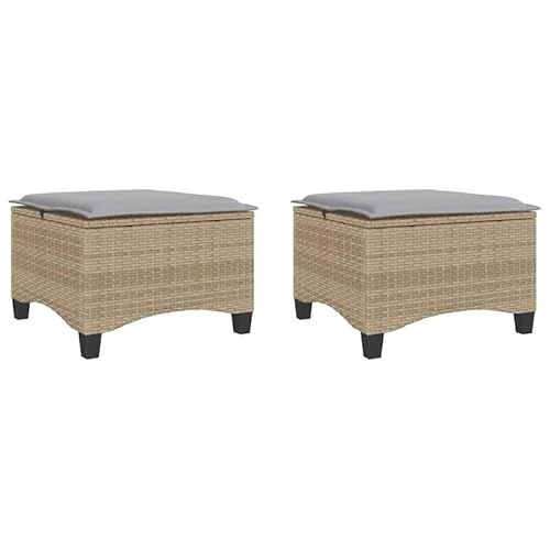 Eleganz Gartenhocker 2er Set mit Kissen - Beige Poly Rattan 55x55x36 cm - Wetterfest & Bequem für Terrasse, Balkon und Garten - Moderne Outdoor Sitzgruppe von Eleganz