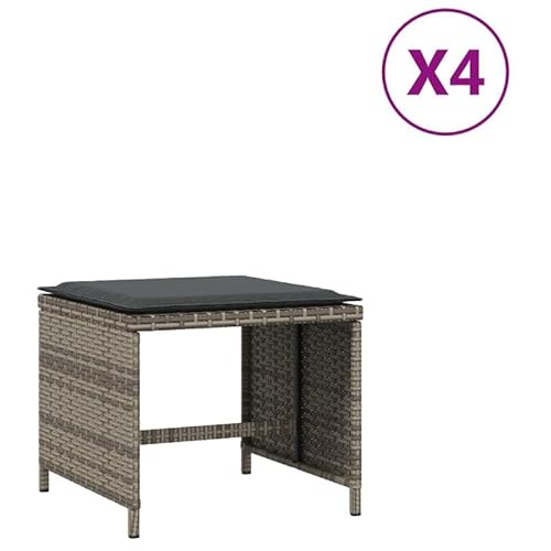 Eleganz Gartenhocker 4er Set mit Kissen - Poly Rattan Grau 41x41x36 cm - Langlebig & Bequem für Terrasse, Balkon oder Garten - Moderne Outdoor Sitzgruppe von Eleganz