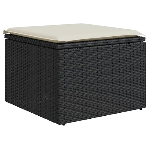 Eleganz Gartenhocker Schwarz mit Kissen 55x55x37 cm Poly Rattan – Bequemer Sitzhocker für Garten, Terrasse und Balkon – Wetterfest & Langlebig – Modernes Design für Outdoor-Entspannung von Eleganz