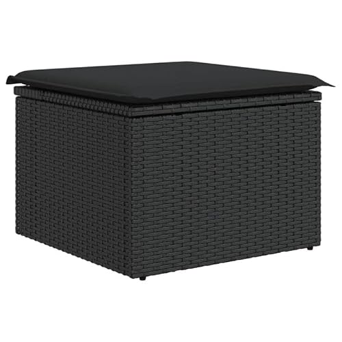 Eleganz Gartenhocker Schwarz mit Kissen 55x55x37 cm Poly Rattan – Bequemer & Stabiler Hocker für Terrasse, Balkon und Garten – Wetterfest & Pflegeleicht von Eleganz