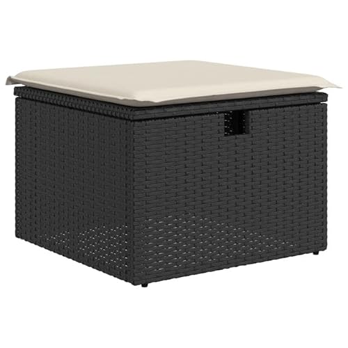 Eleganz Gartenhocker Schwarz mit Kissen – Poly Rattan 55x55x37 cm – Bequemer Sitzhocker für Garten, Terrasse und Balkon – Wetterfest & Langlebig von Eleganz