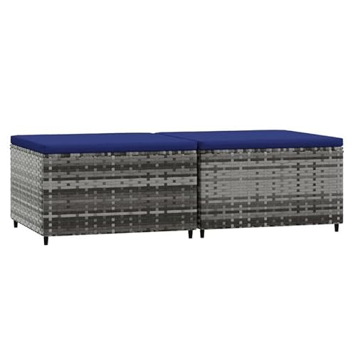 Eleganz Gartenhocker mit Kissen 2 Stück - Graue Poly Rattan Sitzhocker für Garten, Terrasse & Balkon - Wetterfest & Bequem - Moderne Outdoor Hocker für Relaxen von Eleganz