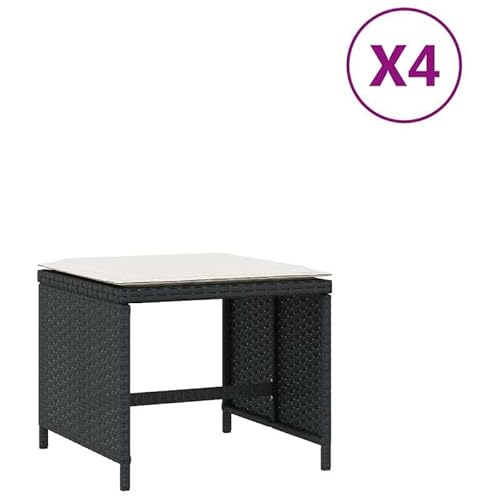 Eleganz Gartenhocker mit Kissen 4er Set Schwarz 40x40x35 cm Poly Rattan - Wetterfest & Bequem für Terrasse, Balkon und Garten - Moderne Sitzhocker mit Polster für Outdoor Komfort von Eleganz
