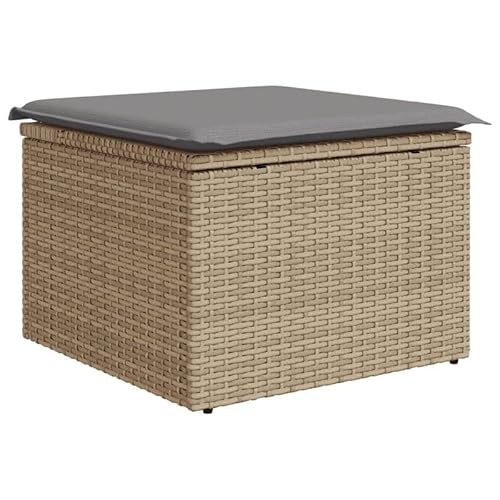 Eleganz Gartenhocker mit Kissen Beige 55x55x37 cm - Poly Rattan Hocker für Garten, Terrasse & Balkon - Bequem & Wetterfest - Moderner Outdoor Sitzhocker von Eleganz