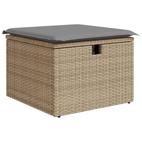 Eleganz Gartenhocker mit Kissen Beige 55x55x37 cm - Poly Rattan Hocker für Garten, Terrasse und Balkon - Bequem & Wetterfest - Moderner Outdoor Sitzhocker von Eleganz