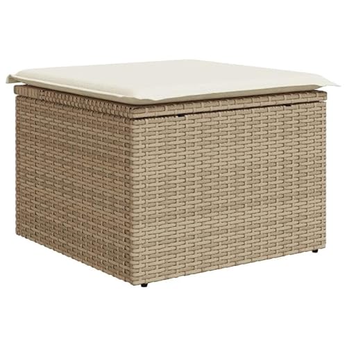 Eleganz Gartenhocker mit Kissen Beige 55x55x37 cm - Poly Rattan Hocker für Terrasse & Balkon - Bequem & Wetterfest - Ideal für Outdoor Relaxen von Eleganz
