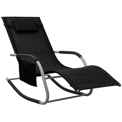 Eleganz Gartenliege Wetterfest Saunaliege Sonnenbett:Liegestuhl Garten Schwarz und Grau,Relaxsessel mit Liegefunktion,Schaukelstuhl Outdoor Gartenmöbel von Eleganz