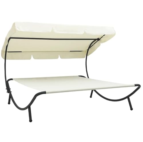 Eleganz Gartenliege Wetterfest Sonnenliege mit Dach:Doppelliege Outdoor 2 Personen,Gartenbett, ideal für Garten oder Balkon Cremeweiß,Wetterfest - Gestell Natur Eleganz Gartenliege Wetterfest Sonnenliege mit Dach:Doppelliege Outdoor 2 Personen,Gartenbett, ideal für Garten oder Balkon Cremeweiß,Wetterfest - Gestell Natur von Eleganz