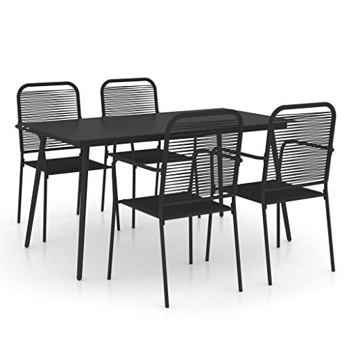Eleganz Gartenmöbel Set 5-TLG. aus Baumwollseil und Stahl - Modernes Outdoor-Essgruppe für Terrasse & Garten - Langlebig & Wetterfest - Schwarz von Eleganz