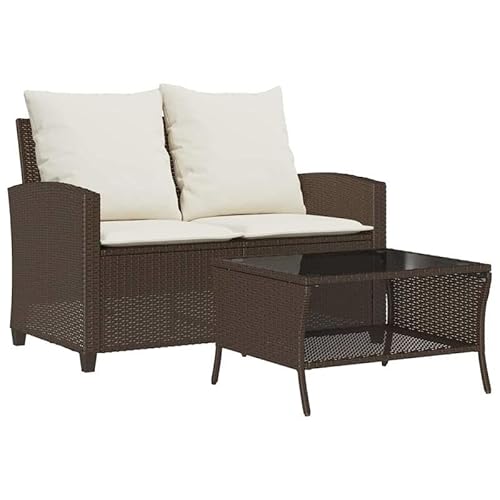 Eleganz Gartensofa 2-Sitzer aus PE-Rattan mit Kissen & Tisch - Modernes Gartensitzmöbel aus pulverbeschichtetem Stahl - Wetterfest & Langlebig für Balkon, Terrasse oder Garten von Eleganz