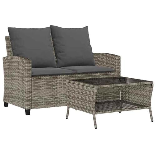 Eleganz Gartensofa 2-Sitzer aus PE-Rattan mit Kissen & Tisch – Pulverbeschichteter Stahl, langlebig & wetterfest – Perfekt für Garten, Terrasse oder Balkon von Eleganz