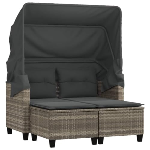Eleganz Gartensofa 2-Sitzer mit Dach und Hockern in Hellgrau - PE-Rattan & pulverbeschichteter Stahl - Perfekt für Terrasse und Garten - Langlebig und Wetterfest von Eleganz