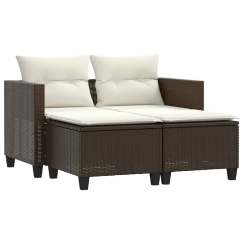 Eleganz Gartensofa 2-Sitzer mit Hockern, PE-Rattan & pulverbeschichteter Stahl, langlebig & pflegeleicht, perfekt für Garten & Terrasse von Eleganz