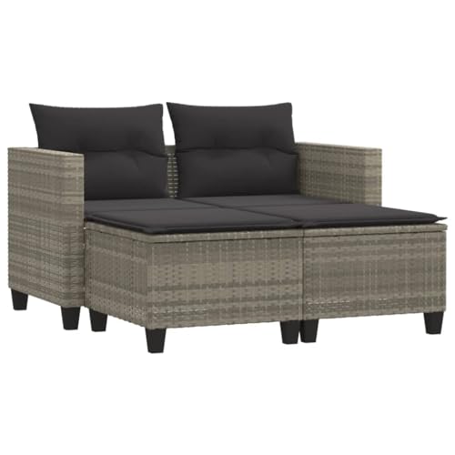 Eleganz Gartensofa 2-Sitzer mit Hockern Hellgrau - Modernes PE-Rattan & Pulverbeschichteter Stahl - Perfekt für Garten, Terrasse oder Balkon - Langlebig & Wetterfest von Eleganz