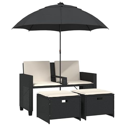 Eleganz Gartensofa 2-Sitzer mit Sonnenschirm & Hocker - Schwarz PE-Rattan & pulverbeschichteter Stahl - Gartenmöbel Set für Terrasse & Balkon - Langlebig & Wetterfest Eleganz Gartensofa 2-Sitzer mit Sonnenschirm & Hocker - Schwarz PE-Rattan & pulverbeschichteter Stahl - Gartenmöbel Set für Terrasse & Balkon - Langlebig & Wetterfest von Eleganz