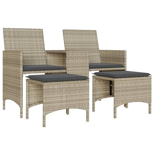 Eleganz Gartensofa 2-Sitzer mit Tisch und Hockern aus PE-Rattan & pulverbeschichtetem Stahl – Modernes Gartensitzmöbel für Balkon und Terrasse – Wetterfest & pflegeleicht von Eleganz