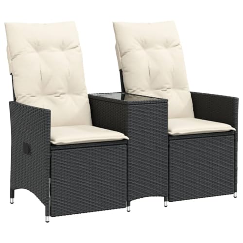 Eleganz Gartensofa 2-Sitzer verstellbar mit Tisch - Modernes PE-Rattan & Stahl Design für Terrasse & Garten - Langlebig & Wetterfest von Eleganz
