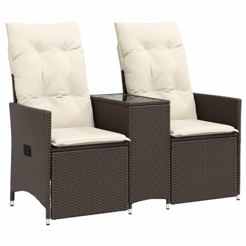 Eleganz Gartensofa 2-Sitzer verstellbar mit Tisch - PE-Rattan, pulverbeschichteter Stahl, Hartglas - Langlebig & stilvoll für Terrasse & Garten von Eleganz