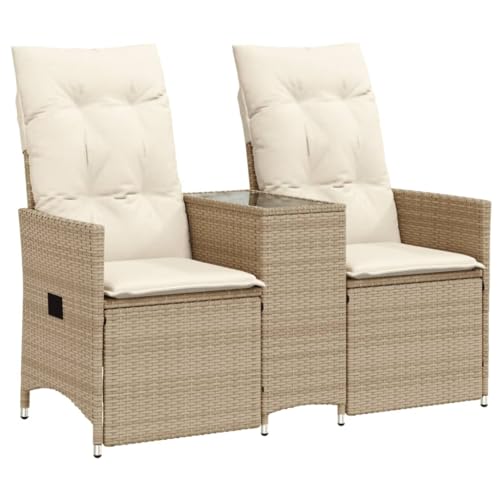 Eleganz Gartensofa 2-Sitzer verstellbar mit Tisch - PE-Rattan & pulverbeschichteter Stahl - Beige, ideal für Garten, Terrasse oder Balkon - Langlebig & pflegeleicht von Eleganz