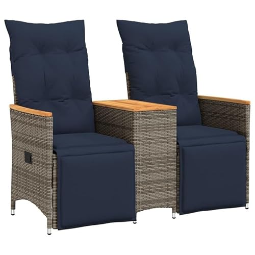 Eleganz Gartensofa 2-Sitzer verstellbar mit Tisch – PE-Rattan & pulverbeschichteter Stahl – Massives Akazienholz Öl-Finish – Langlebiges Gartensitzmöbel für Terrasse & Garten von Eleganz