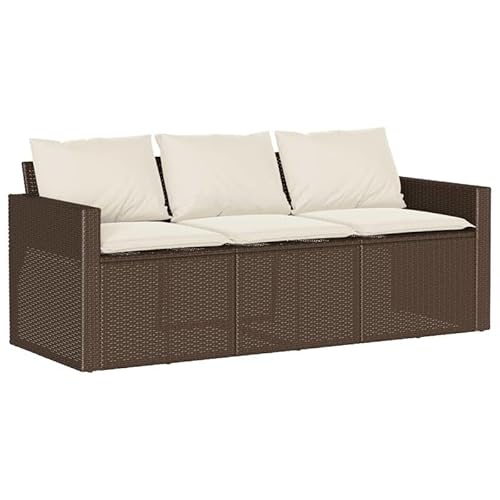 Eleganz Gartensofa 3-Sitzer Braun PE-Rattan mit Kissen – Pulverbeschichteter Stahl – Wetterfest & Gemütlich für Garten, Terrasse oder Balkon von Eleganz