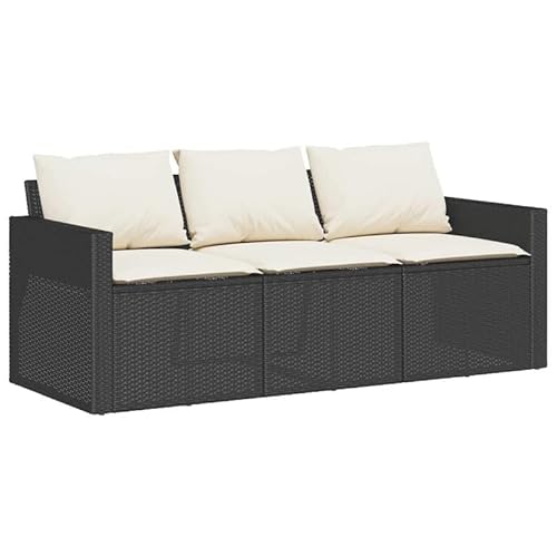 Eleganz Gartensofa 3-Sitzer Schwarz PE-Rattan mit Kissen – Modernes Gartensitzmöbel aus pulverbeschichtetem Stahl für Terrasse & Garten, Wetterfest & Bequem von Eleganz